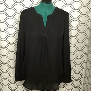 Ann Taylor Black Long‑Sleeve V‑Neck Blouse – Size L